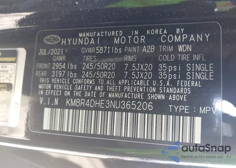 2022 Hyundai Palisade Sel from USA, damaged, VIN KM8R4DHE3NU365206